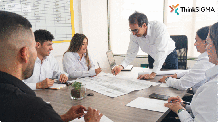 Employees working together on project delivery