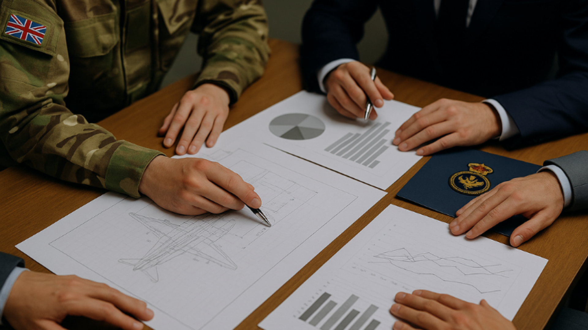 Defense Contract Management: Commercial Risks shown by military personal wokring out contracts on a table